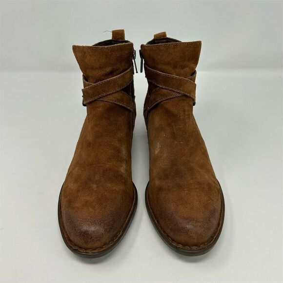 Born Women's Faywood Brown Ankle Bootie Size 9M Distressed Suede Buckle Detail - Picture 6 of 15